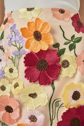 Floral Embroidered Mini Skirt