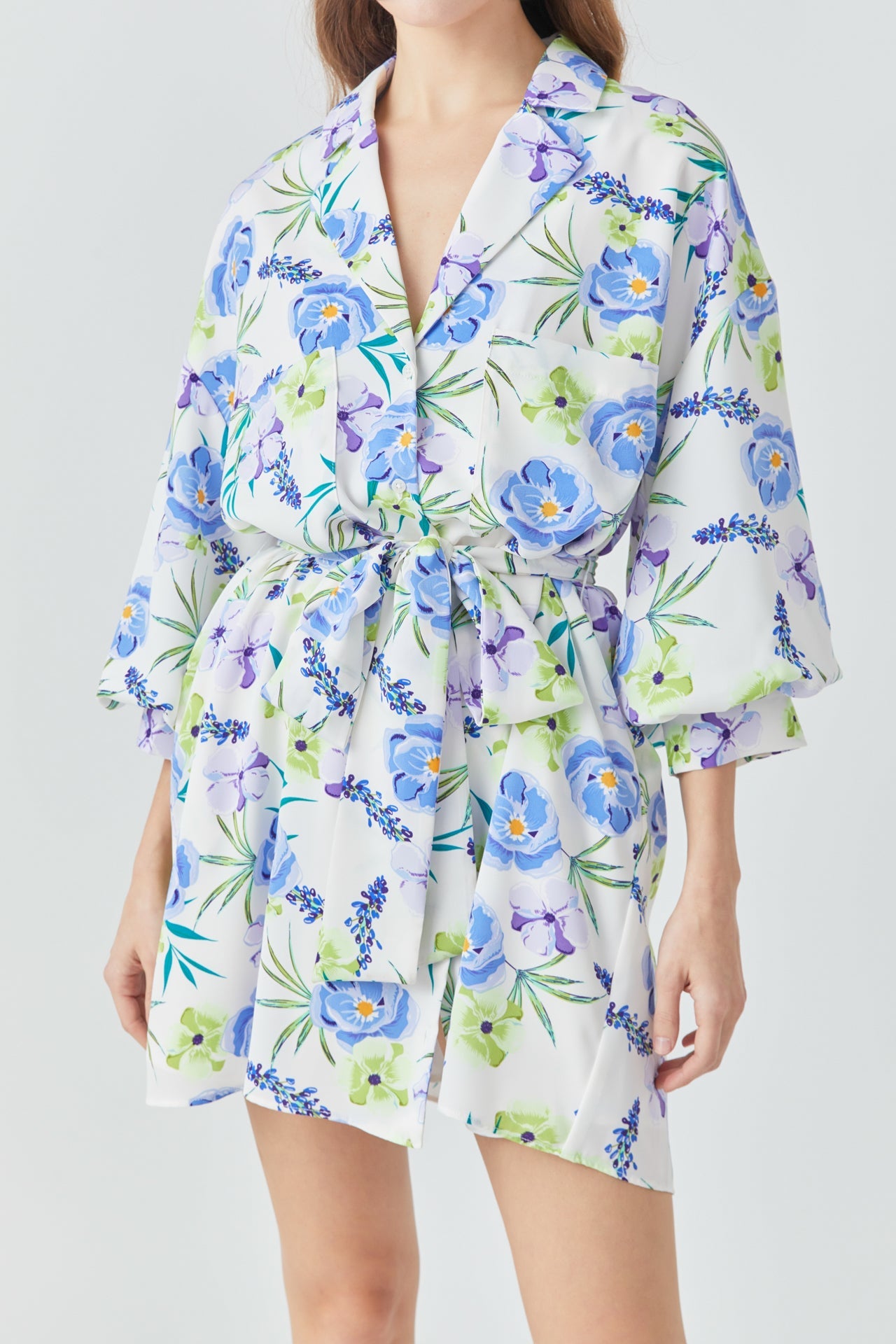 ENDLESS ROSE - Floral Print Belted Collared Dress - DRESSES available at Objectrare