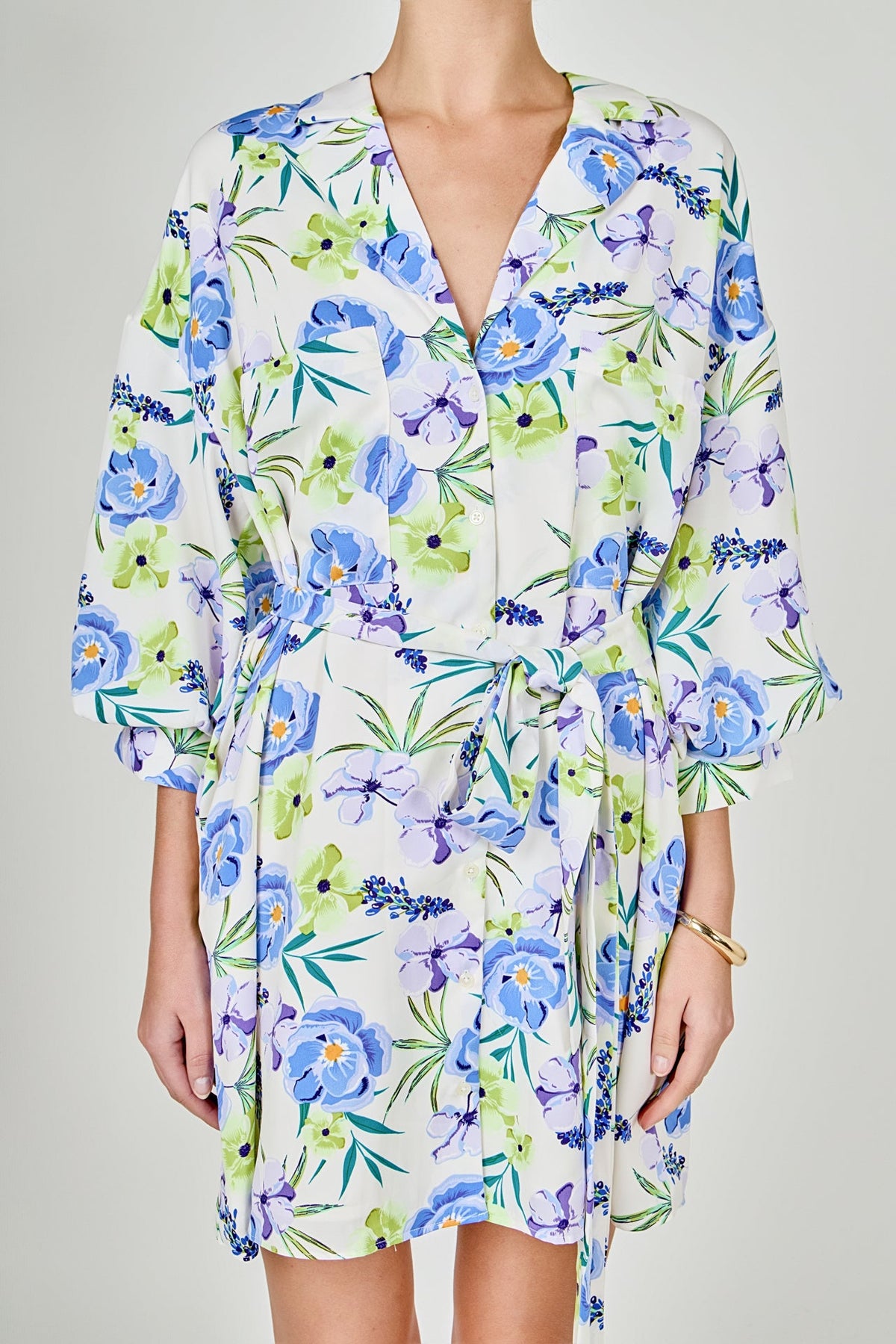 ENDLESS ROSE - Floral Print Belted Collared Dress - DRESSES available at Objectrare