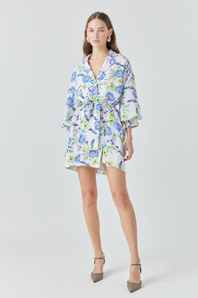 ENDLESS ROSE - Floral Print Belted Collared Dress - DRESSES available at Objectrare
