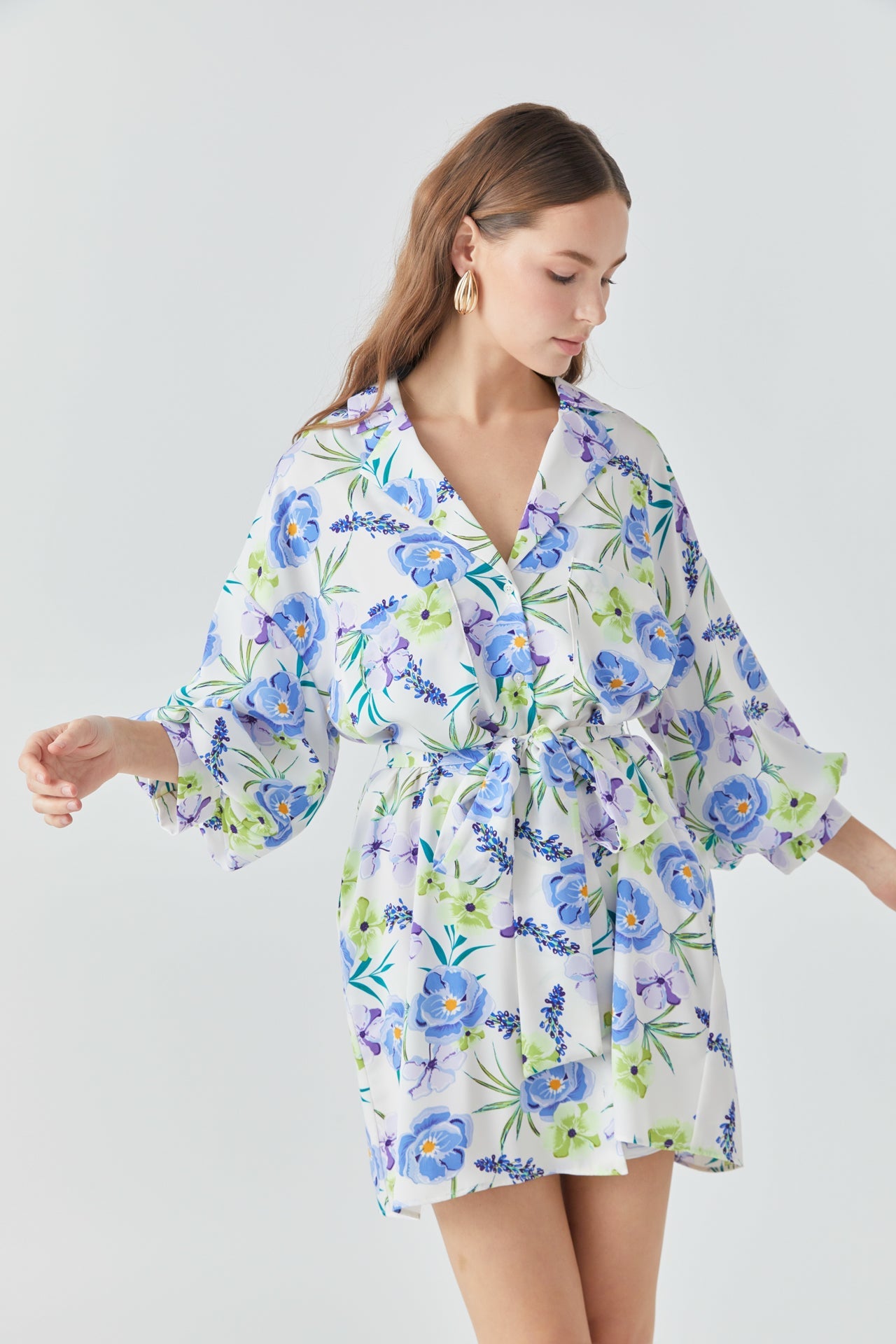 ENDLESS ROSE - Floral Print Belted Collared Dress - DRESSES available at Objectrare