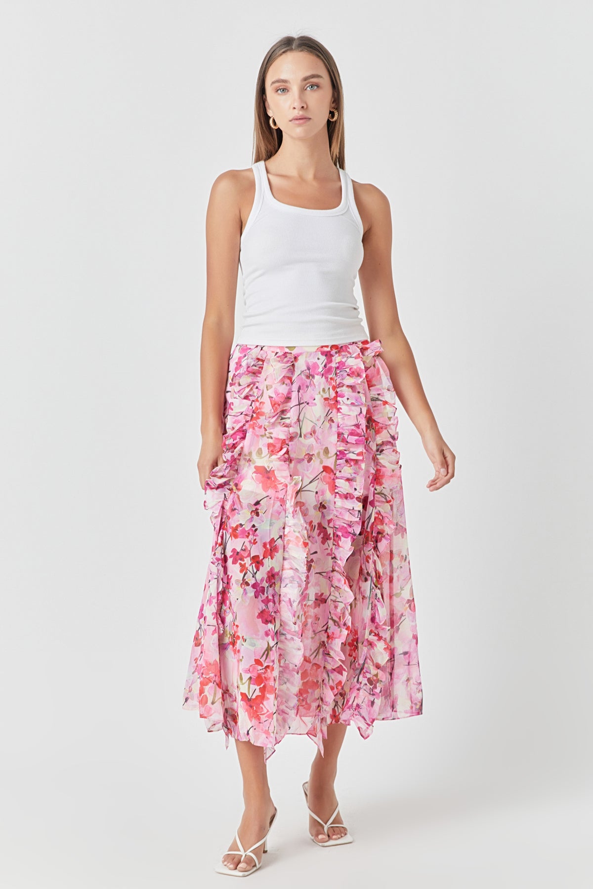 ENDLESS ROSE - Floral Ruffled Maxi Skirt - SKIRTS available at Objectrare