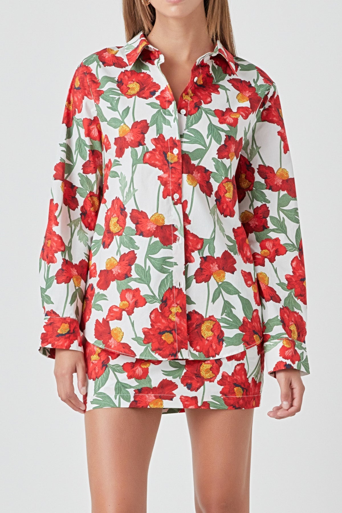 ENDLESS ROSE - Floral Print Cotton Shirt - SHIRTS & BLOUSES available at Objectrare