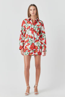 ENDLESS ROSE - Floral Print Cotton Shirt - TOPS available at Objectrare