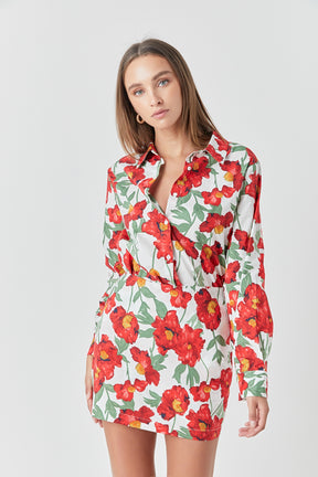 ENDLESS ROSE - Floral Print Cotton Shirt - TOPS available at Objectrare