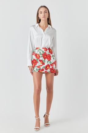 ENDLESS ROSE - Cotton Floral Print Mini Skort - SKORTS available at Objectrare