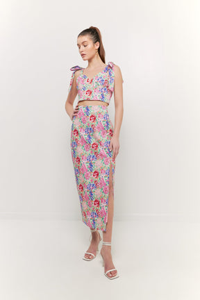 ENDLESS ROSE - Cotton Floral Print Slit Maxi Skirt - SKIRTS available at Objectrare