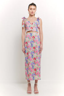 ENDLESS ROSE - Cotton Floral Print Slit Maxi Skirt - SKIRTS available at Objectrare