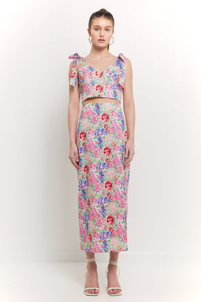 ENDLESS ROSE - Cotton Floral Print Slit Maxi Skirt - SKIRTS available at Objectrare
