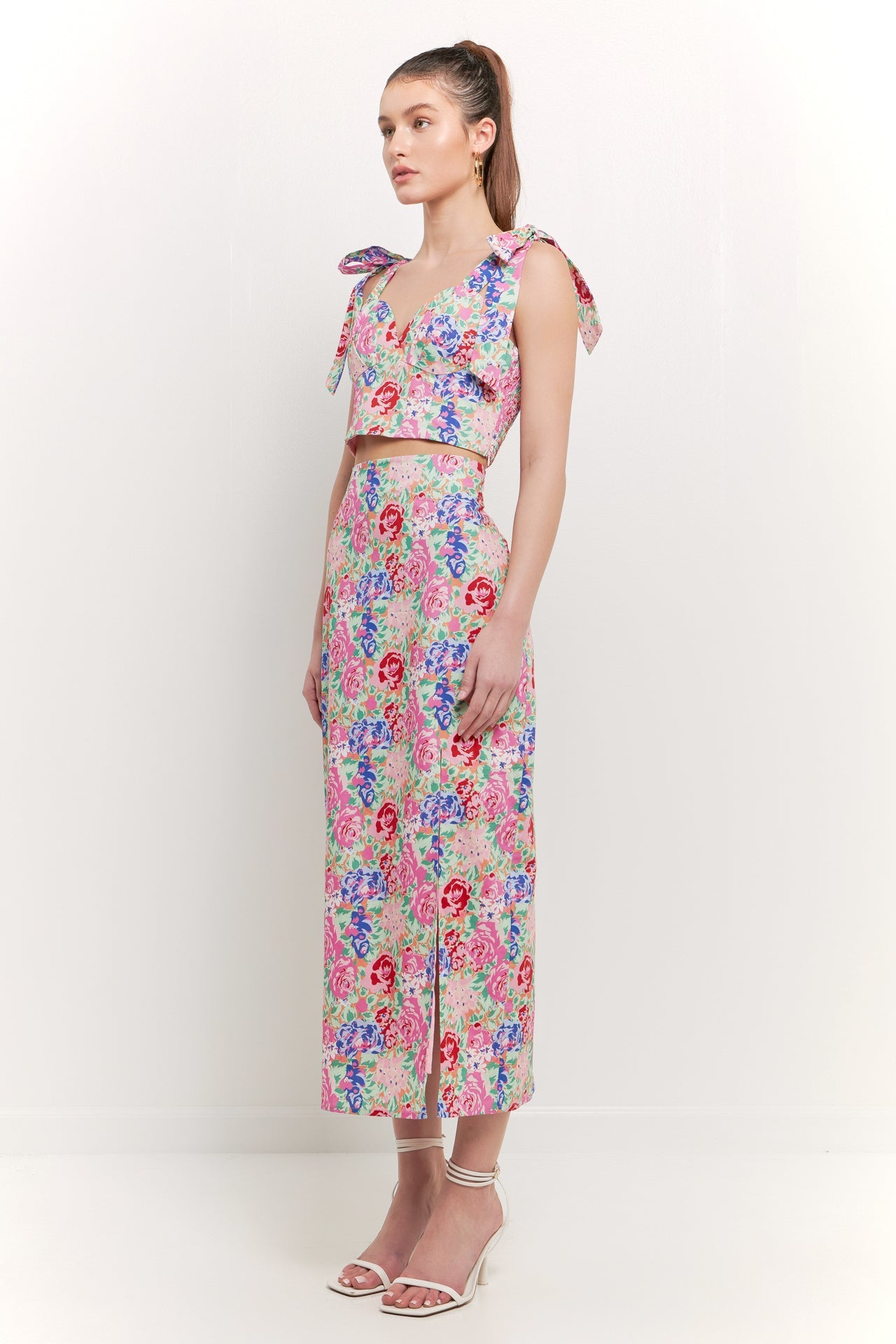 ENDLESS ROSE - Cotton Floral Print Slit Maxi Skirt - SKIRTS available at Objectrare
