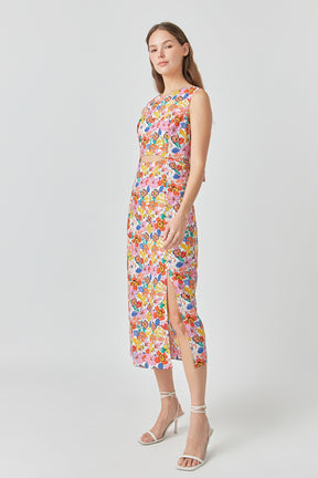 ENDLESS ROSE - Cotton Floral Print Cutout Maxi Dress - DRESSES available at Objectrare