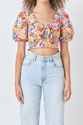 ENDLESS ROSE - Endless Rose - Cotton Floral Print Puff Sleeve Top - TOPS available at Objectrare