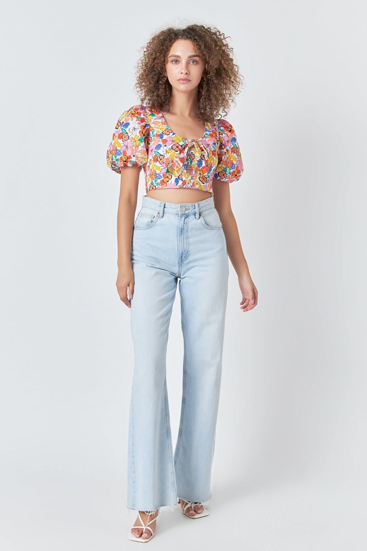 ENDLESS ROSE - Cotton Floral Print Puff Sleeve Top - TOPS available at Objectrare