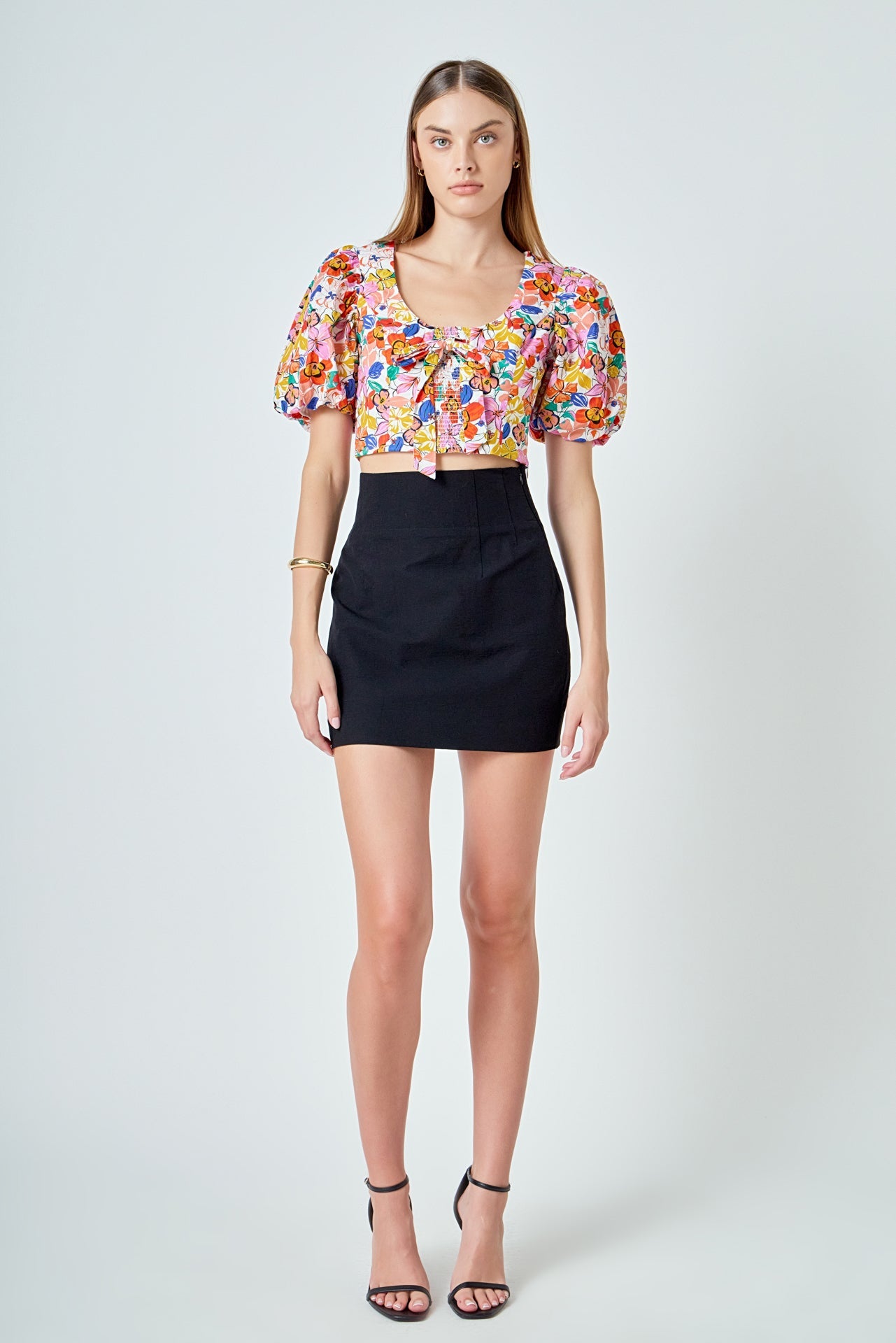 ENDLESS ROSE - Cotton Floral Print Puff Sleeve Top - TOPS available at Objectrare