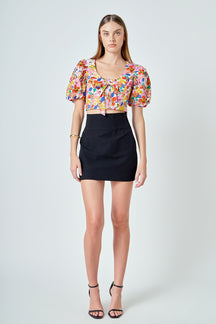 ENDLESS ROSE - Cotton Floral Print Puff Sleeve Top - TOPS available at Objectrare