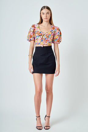 ENDLESS ROSE - Cotton Floral Print Puff Sleeve Top - TOPS available at Objectrare