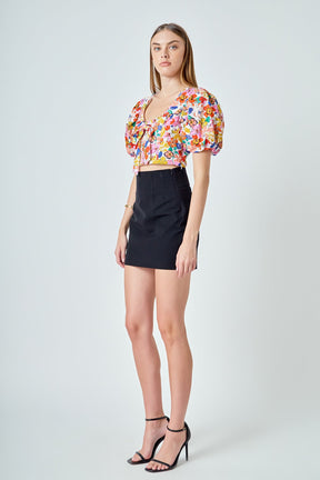 ENDLESS ROSE - Cotton Floral Print Puff Sleeve Top - TOPS available at Objectrare