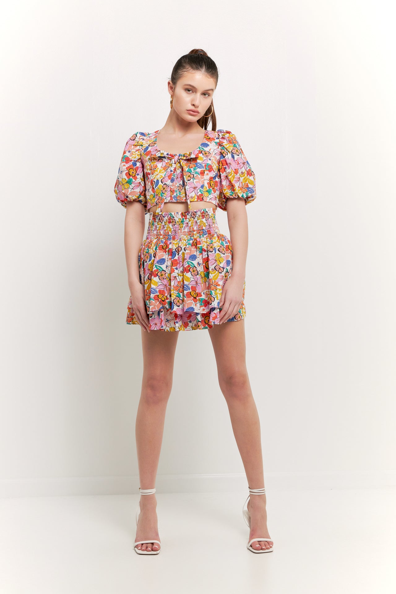 ENDLESS ROSE - Cotton Floral Print Puff Sleeve Top - TOPS available at Objectrare