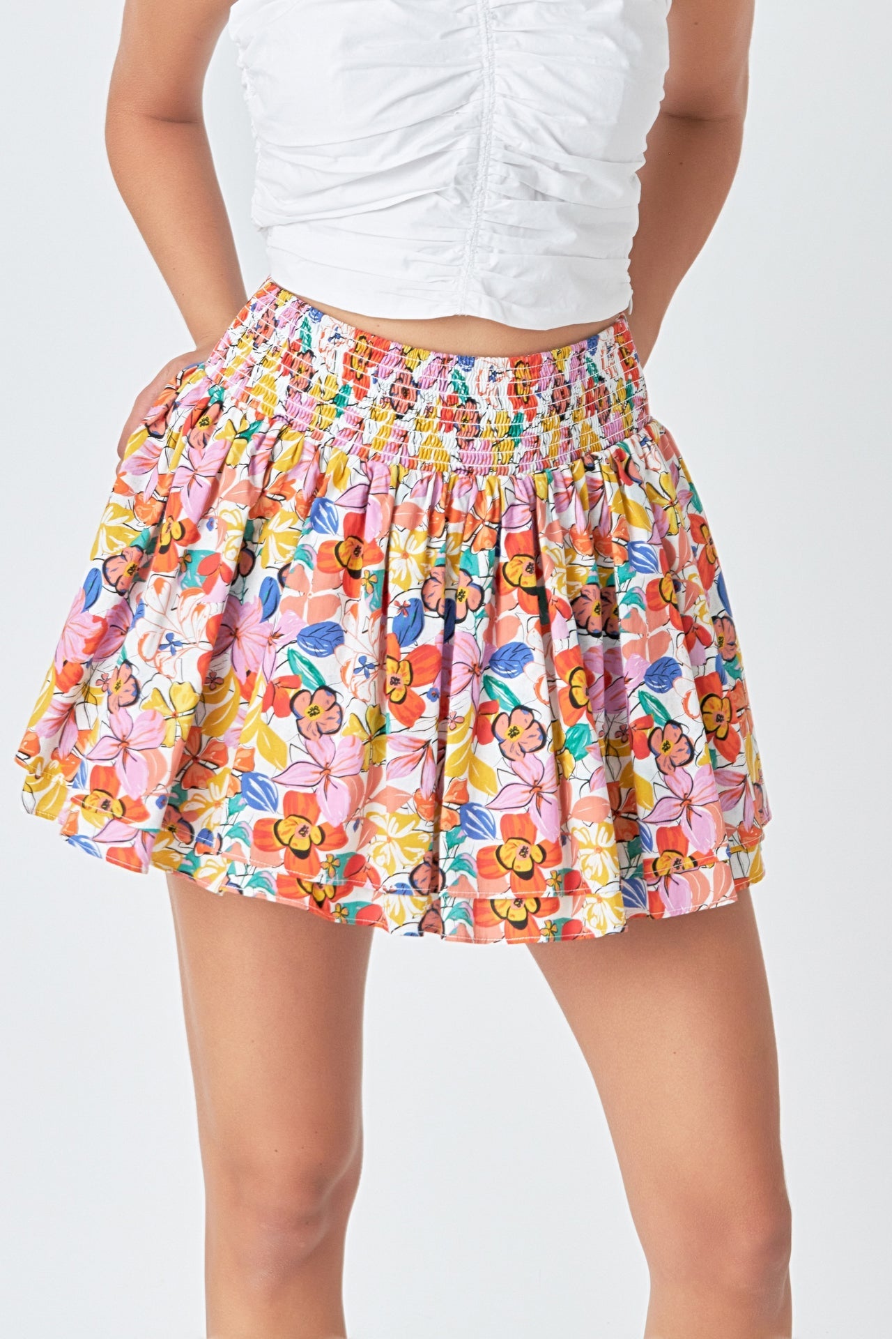 ENDLESS ROSE - Endless Rose - Cotton Floral Print Mini Skort - SKORTS available at Objectrare