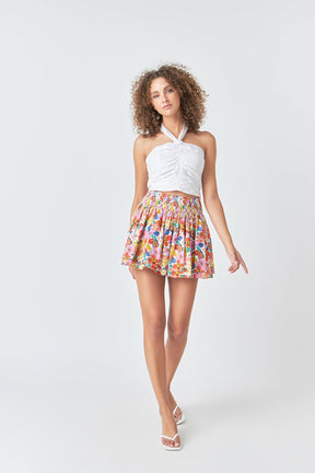 ENDLESS ROSE - Endless Rose - Cotton Floral Print Mini Skort - SKORTS available at Objectrare