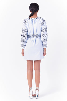 Belted Embroidered Mini Dress