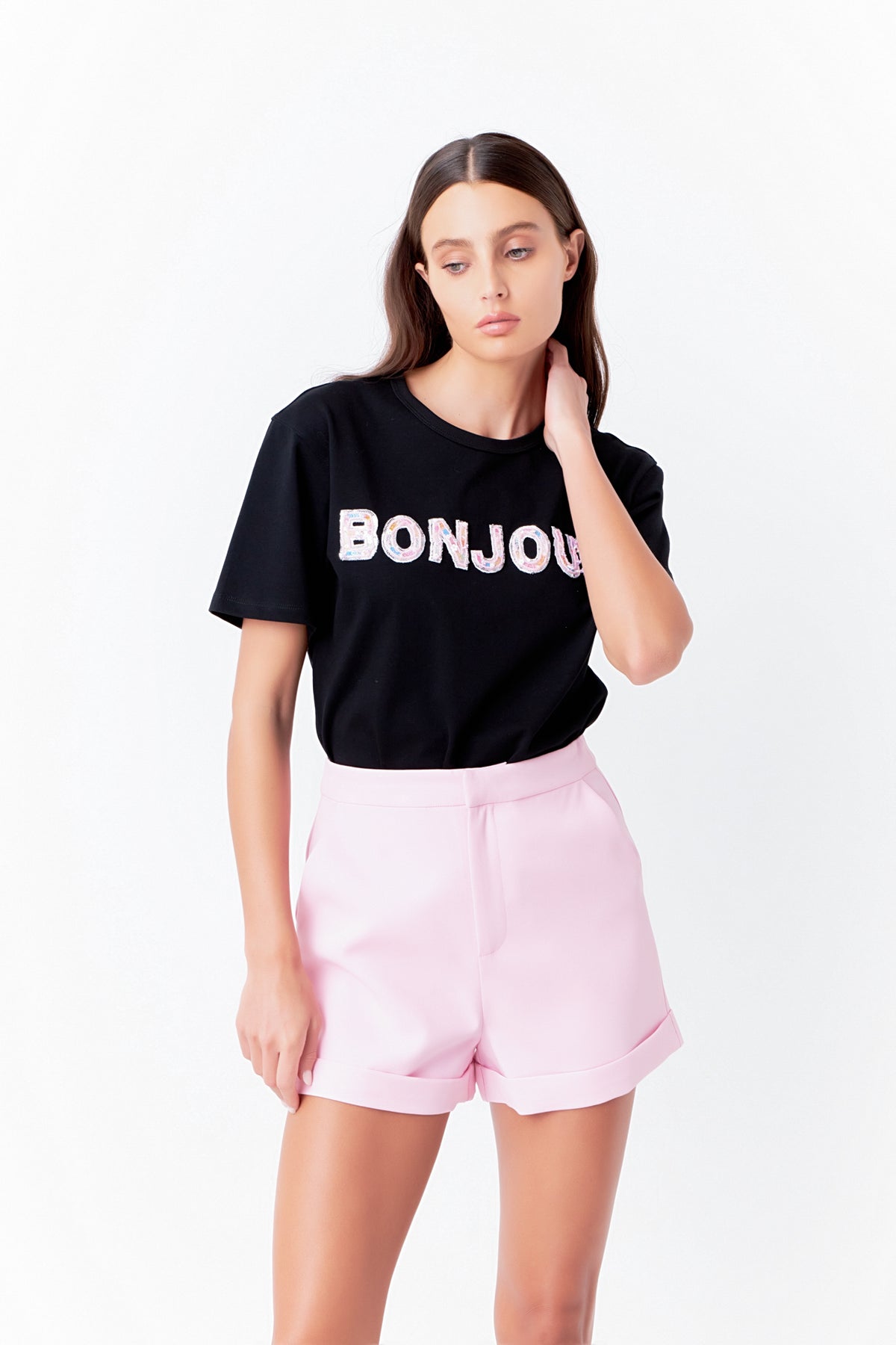 Bonjour Sequins Embroidered Patch Top