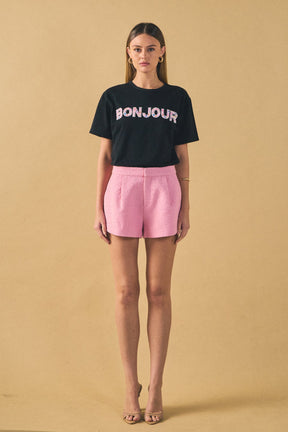 ENDLESS ROSE - Bonjour Sequins Embroidered Patch Top - TOPS available at Objectrare