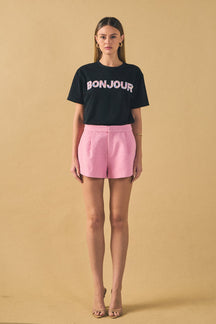 ENDLESS ROSE - Sequined Embroidered Bonjour Patch Top - TOPS available at Objectrare