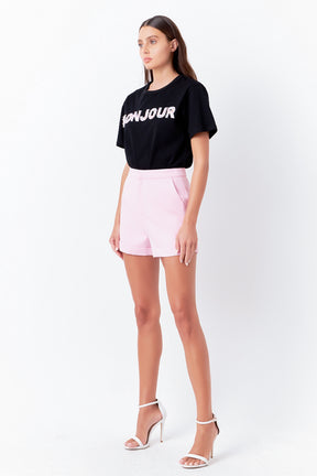 Bonjour Sequins Embroidered Patch Top