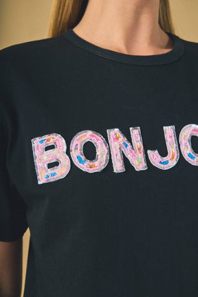 ENDLESS ROSE - Sequined Embroidered Bonjour Patch Top - TOPS available at Objectrare