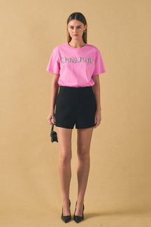 ENDLESS ROSE - Bonjour Sequins Embroidered Patch Top - TOPS available at Objectrare