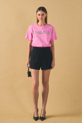 ENDLESS ROSE - Bonjour Sequins Embroidered Patch Top - TOPS available at Objectrare