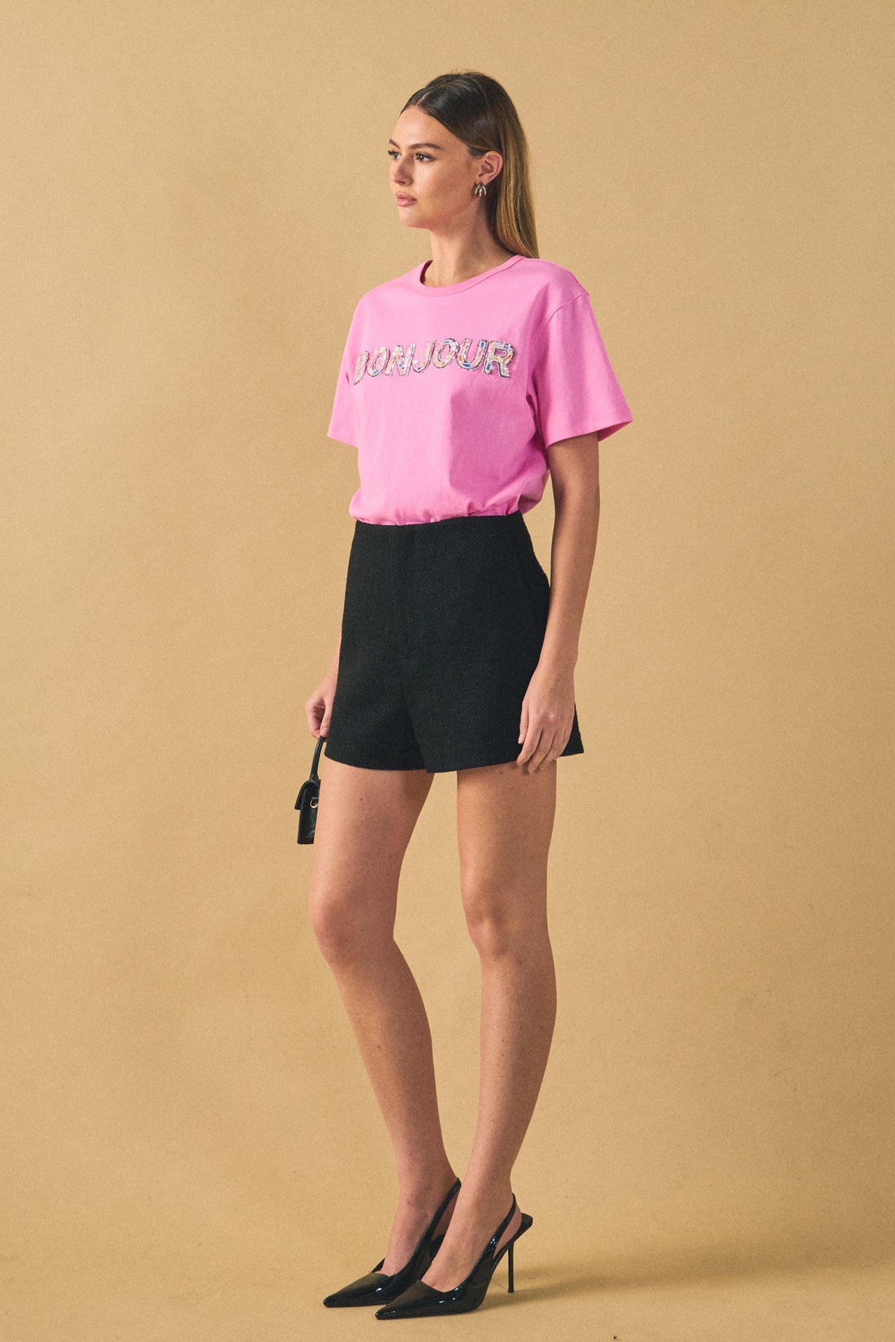 ENDLESS ROSE - Sequined Embroidered Bonjour Patch Top - TOPS available at Objectrare