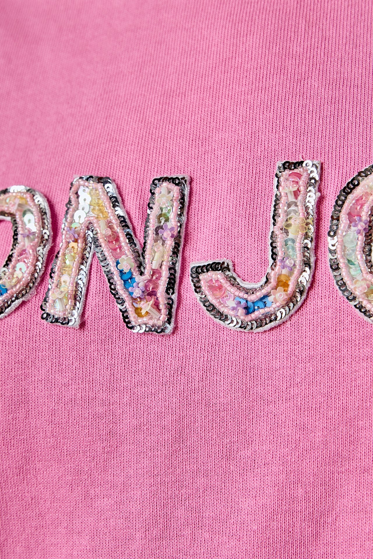 ENDLESS ROSE - Sequined Embroidered Bonjour Patch Top - TOPS available at Objectrare