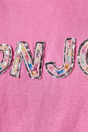 ENDLESS ROSE - Sequined Embroidered Bonjour Patch Top - TOPS available at Objectrare