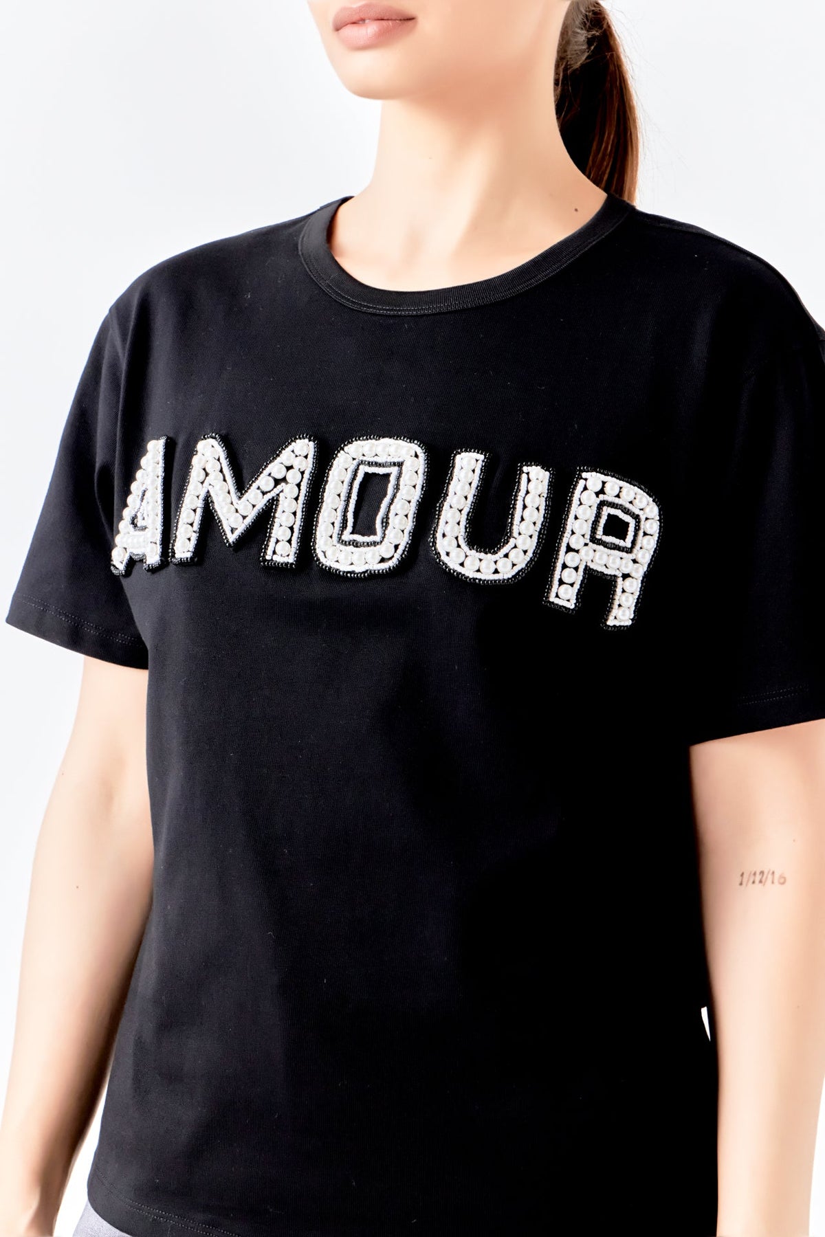 Amour Pearl Embroidered Patch Top