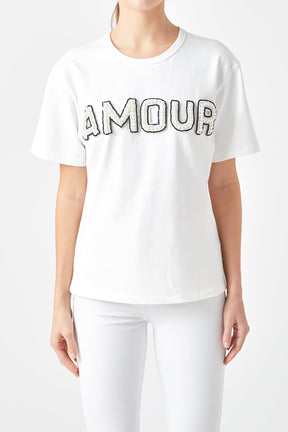 Amour Pearl Embroidered Patch Top