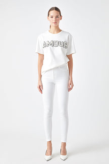 Amour Pearl Embroidered Patch Top