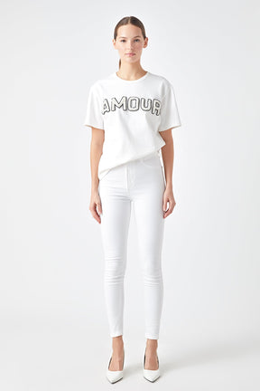 Amour Pearl Embroidered Patch Top
