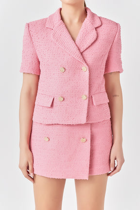 ENDLESS ROSE - Tweed Round Collar Double Breast Short Sleeve Blazer - JACKETS available at Objectrare
