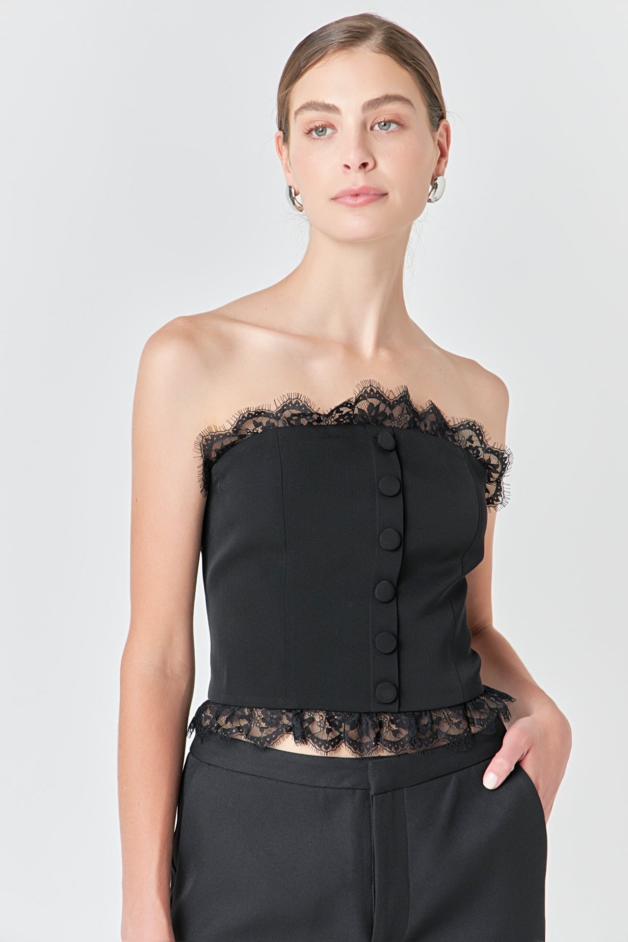 ENDLESS ROSE - Peekaboo Laced Corset Top - TOPS available at Objectrare