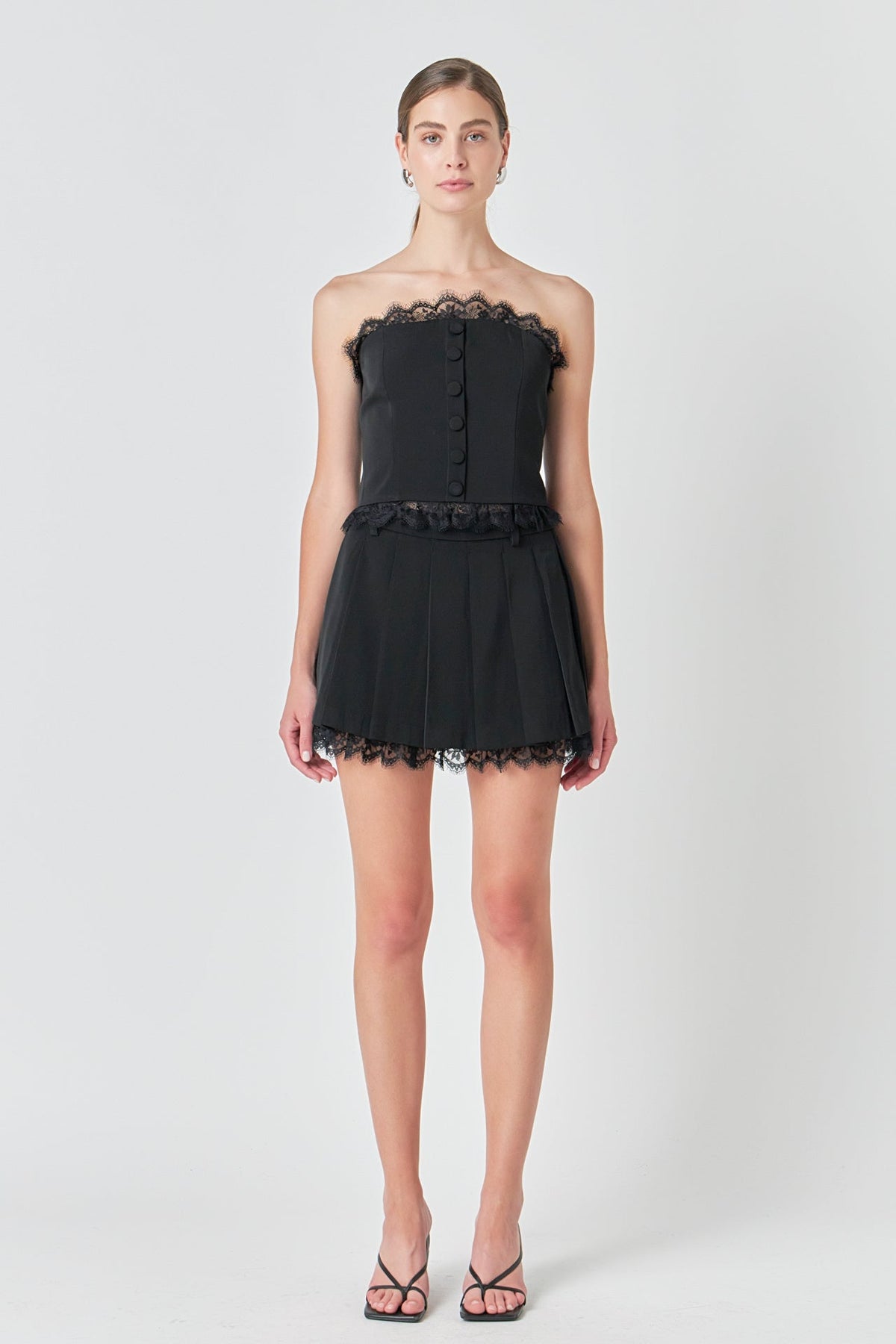 ENDLESS ROSE - Peekaboo Lace Pleated Skort - SKORTS available at Objectrare