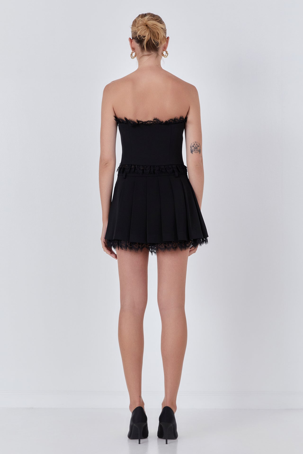 ENDLESS ROSE - Peekaboo Lace Pleated Skort - SKORTS available at Objectrare