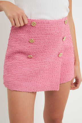 ENDLESS ROSE - Tweed Double Buttoned Wrap Skort - SKORTS available at Objectrare