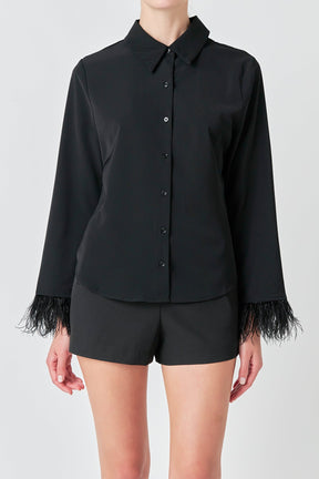 ENDLESS ROSE - Feather Trimmed Fitted Blouse Top - SHIRTS & BLOUSES available at Objectrare