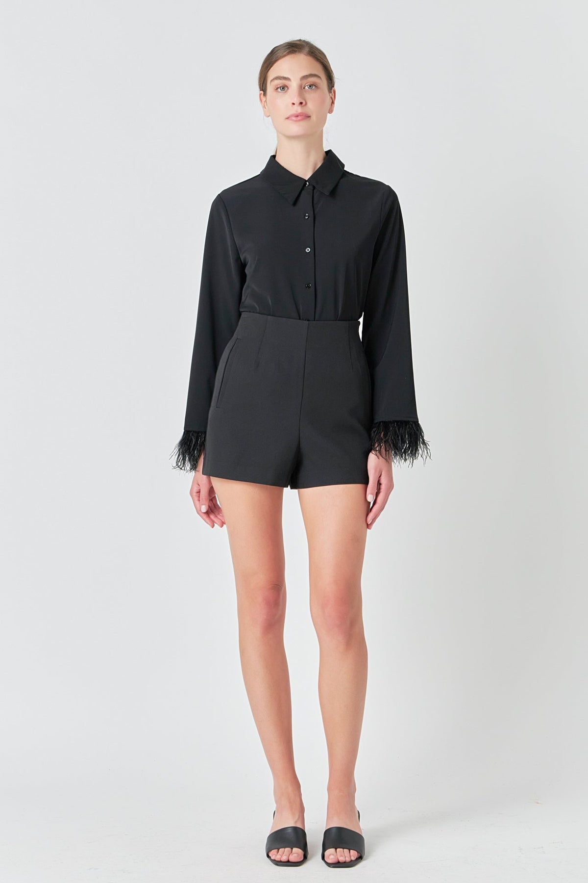 ENDLESS ROSE - Feather Trimmed Fitted Blouse Top - SHIRTS & BLOUSES available at Objectrare