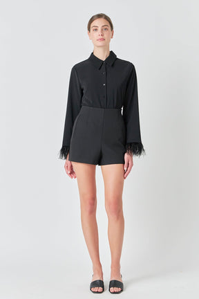 ENDLESS ROSE - Feather Trimmed Fitted Blouse Top - SHIRTS & BLOUSES available at Objectrare