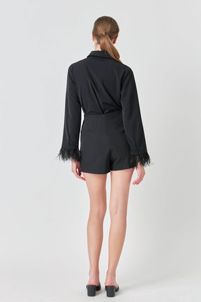 ENDLESS ROSE - Feather Trimmed Fitted Blouse Top - SHIRTS & BLOUSES available at Objectrare