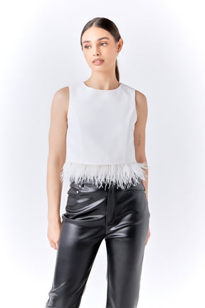 ENDLESS ROSE - Feather Trim Bow Tie Top - TOPS available at Objectrare