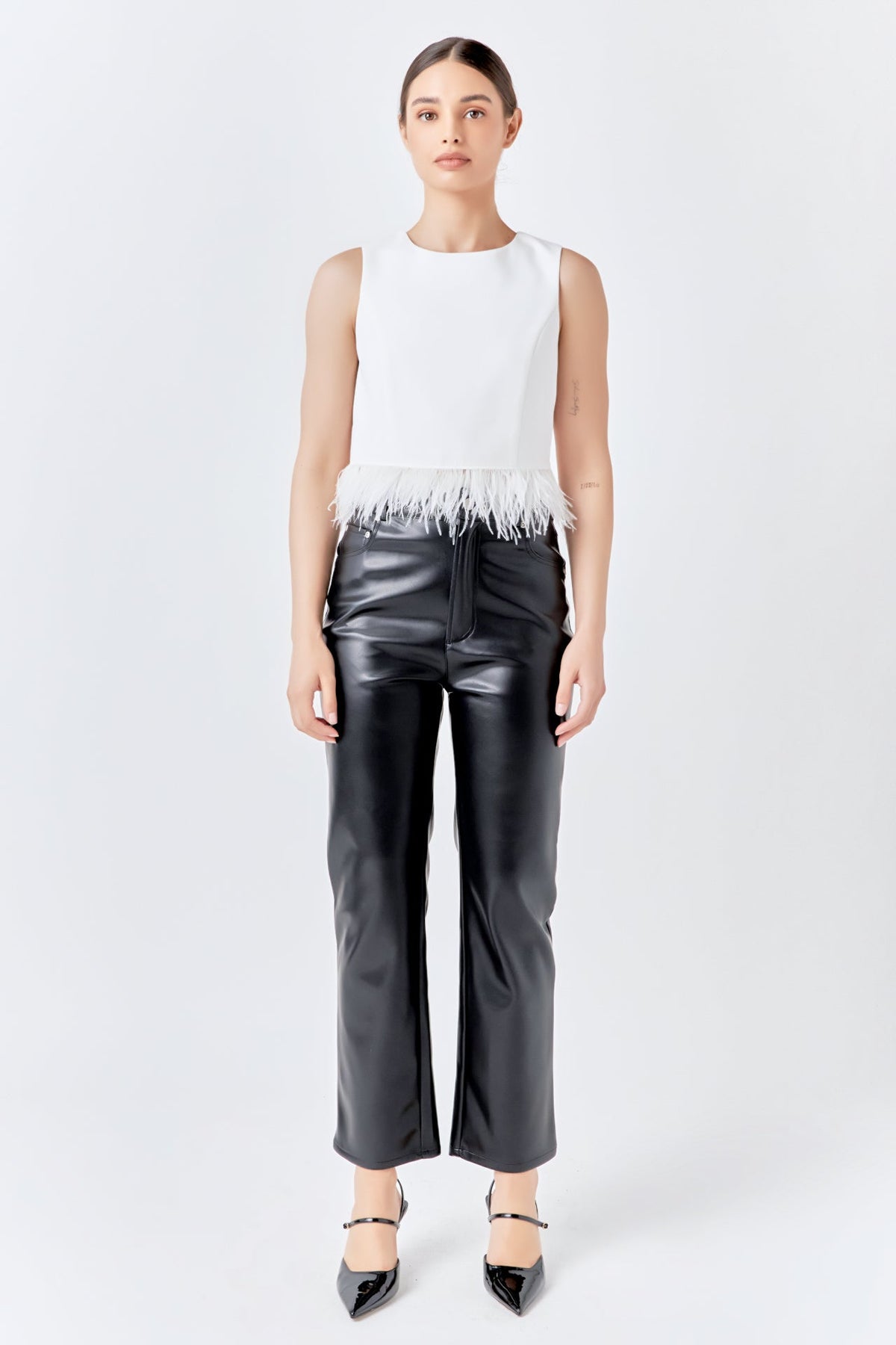 ENDLESS ROSE - Feather Trim Tie Top - TOPS available at Objectrare